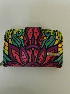 Chula Satin fabric clutch wallet Pink Green Floral Mexico colorful made Mexico